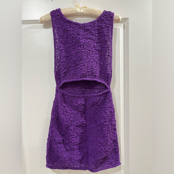 NWT free people purple Scarlett smocked mini dress with front cutout - Picture 3 of 9